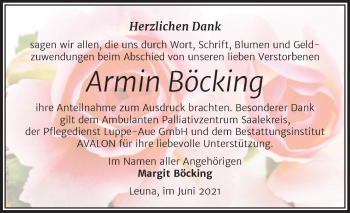 Traueranzeige von Armin Böcking von Trauerkombi Merseburg