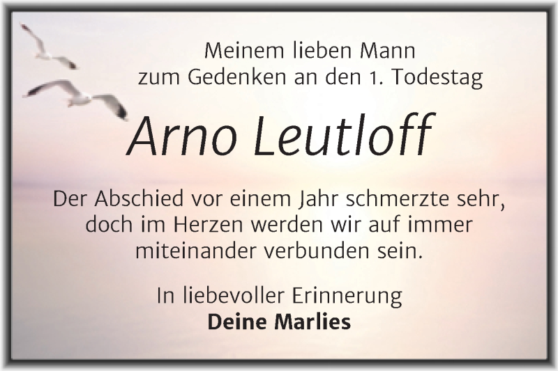  Traueranzeige für Arno Leutloff vom 12.06.2021 aus Trauerkombi Merseburg