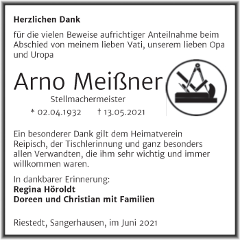 Traueranzeige von Arno Meißner von Trauerkombi Merseburg