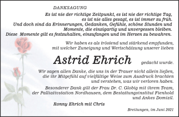 Traueranzeige von Astrid Ehrich von Trauerkombi Sangerhausen