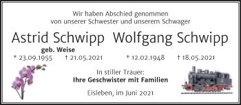 Traueranzeige von Astrid und Wolfgang Schwipp von Trauerkombi Mansfelder Land