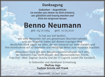Traueranzeige von Benno Neumann von Trauerkombi Merseburg