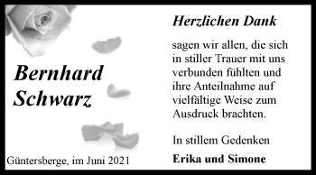 Traueranzeige von Bernhard Schwarz von Trauerkombi Quedlinburg