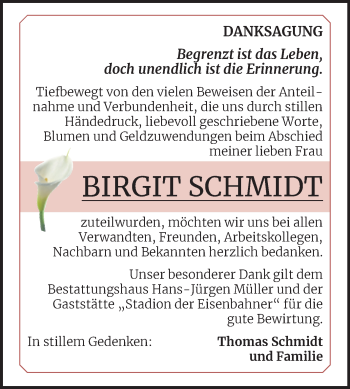 Traueranzeige von Birgit Schmidt von Trauerkombi Aschersleben