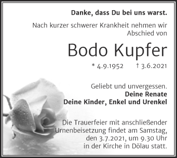 Traueranzeige von Bodo Kupfer von Mitteldeutsche Zeitung Halle/Saalkreis