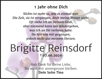 Traueranzeige von Brigitte Reinsdorf von Super Sonntag Köthen