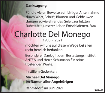 Traueranzeige von Charlotte Del Monego von Trauerkombi Zeitz