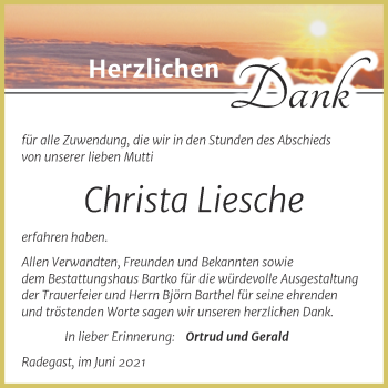 Traueranzeige von Christa Liesche von Trauerkombi Köthen
