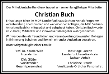 Traueranzeige von Christian Buch von Mitteldeutsche Zeitung Halle/Saalkreis