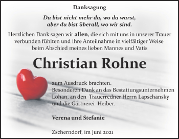 Traueranzeige von Christian Rohne von Trauerkombi Bitterfeld