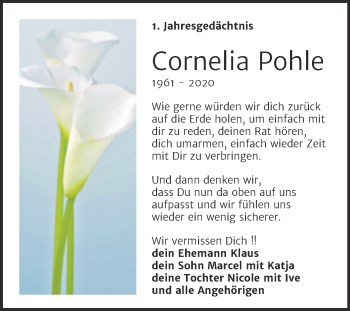 Traueranzeige von Cornelia Pohle von Trauerkombi Zeitz
