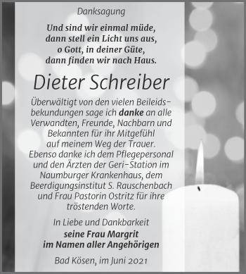 Traueranzeige von Dieter Schreiber von Wochenspiegel Naumburg/Nebra