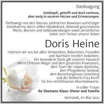 Traueranzeige von Doris Heine von Trauerkombi Mansfelder Land