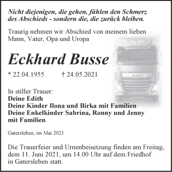 Traueranzeige von Eckhard Busse von Trauerkombi Aschersleben