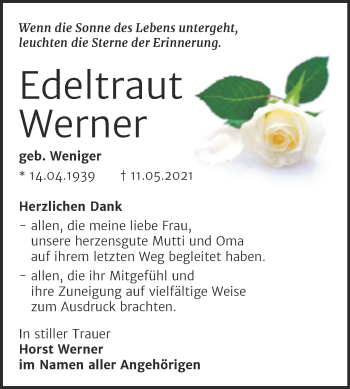 Traueranzeige von Edeltraut Werner von Trauerkombi Wittenberg