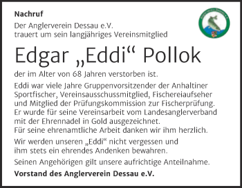 Traueranzeige von Edgar Pollok von Trauerkombi Dessau