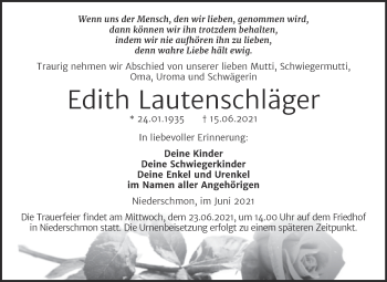 Traueranzeige von Edith Lautenschläger von Mitteldeutsche Zeitung Merseburg/Querfurt