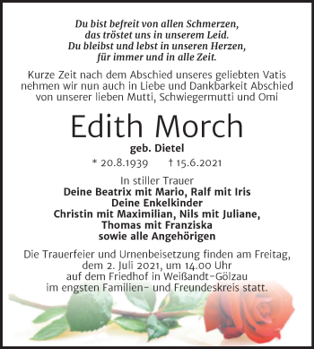 Traueranzeige von Edith Morch von Trauerkombi Köthen