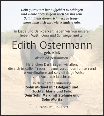 Traueranzeige von Edith Ostermann von Trauerkombi Weißenfels