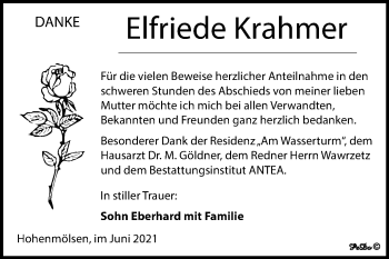 Traueranzeige von Elfriede Krahmer von Trauerkombi Weißenfels