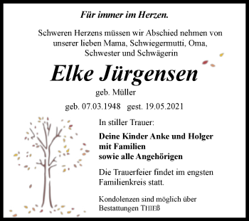 Traueranzeige von Elke Jürgensen von Trauerkombi Quedlinburg