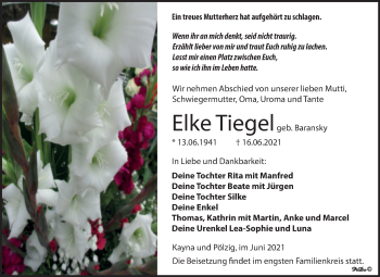 Traueranzeige von Elke Tiegel von Trauerkombi Zeitz