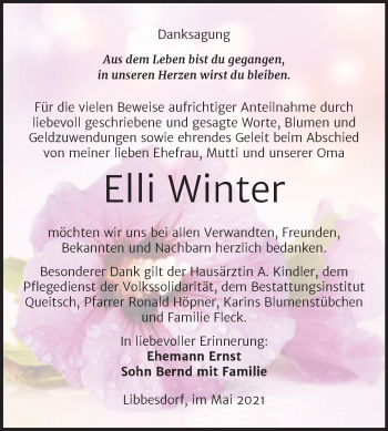 Traueranzeige von Elli Winter von Trauerkombi Köthen