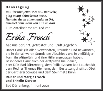 Traueranzeige von Erika Frosch von Trauerkombi Merseburg