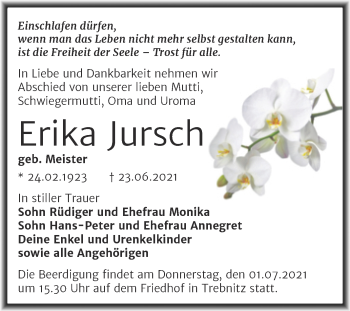 Traueranzeige von Erika Jursch von Mitteldeutsche Zeitung Merseburg/Querfurt