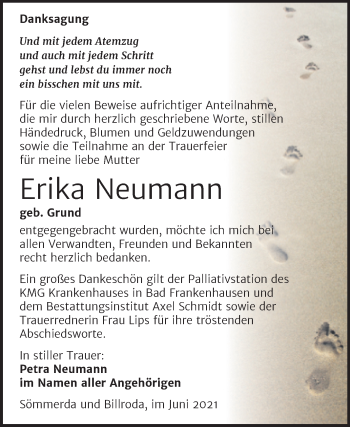 Traueranzeige von Erika Neumann von Wochenspiegel Naumburg/Nebra
