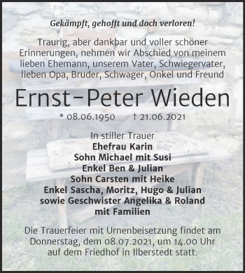 Traueranzeige von Ernst-Peter Wieden von Trauerkombi Bernburg
