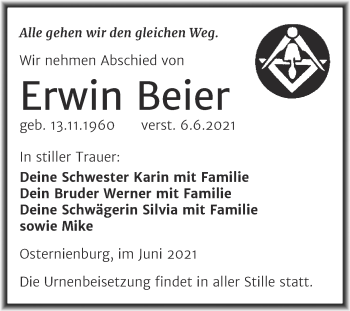 Traueranzeige von Erwin Beier von Trauerkombi Köthen