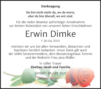Traueranzeige von Erwin Dimke von Trauerkombi Bitterfeld