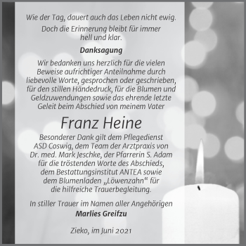 Traueranzeige von Franz Heine von Trauerkombi Wittenberg