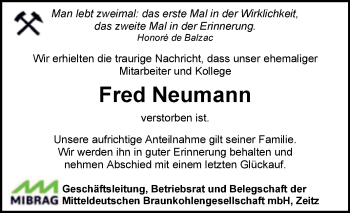 Traueranzeige von Fred Neumann von Naumburger Tageblatt