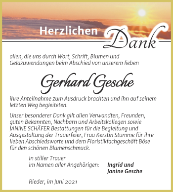 Traueranzeige von Gerhard Gesche von Trauerkombi Quedlinburg
