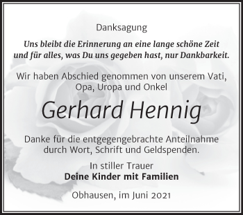 Traueranzeige von Gerhard Hennig von Trauerkombi Merseburg