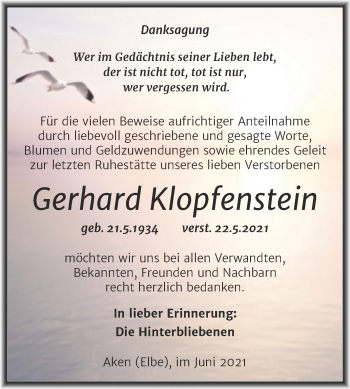 Traueranzeige von Gerhard Klopfenstein von Trauerkombi Köthen