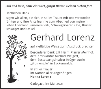 Traueranzeige von Gerhard Lorenz von Trauerkombi Wittenberg