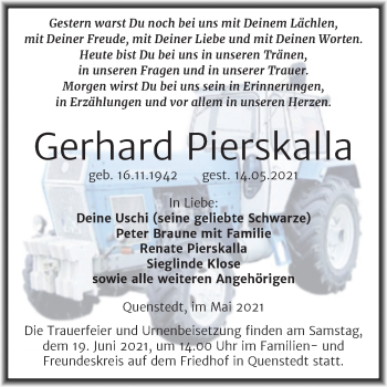 Traueranzeige von Gerhard Pierskalla von Trauerkombi Aschersleben