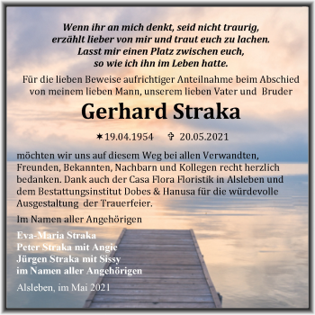 Traueranzeige von Gerhard Straka von Trauerkombi Bernburg