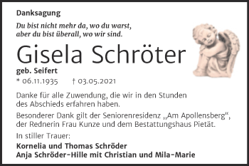 Traueranzeige von Gisela Schröter von Trauerkombi Wittenberg