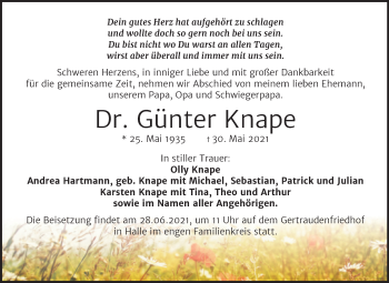 Traueranzeige von Günter Knape von Mitteldeutsche Zeitung Halle/Saalkreis
