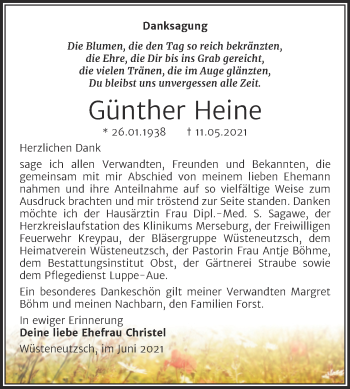 Traueranzeige von Günther Heine von Trauerkombi Merseburg