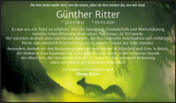 Traueranzeige von Günther Ritter von Mitteldeutsche Zeitung Bitterfeld