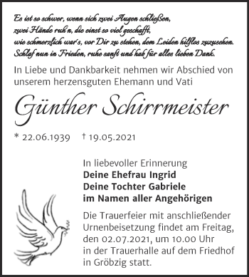 Traueranzeige von Günther Schirrmeister von Trauerkombi Köthen