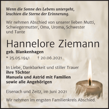 Traueranzeige von Hannelore Ziemann von Trauerkombi Zeitz