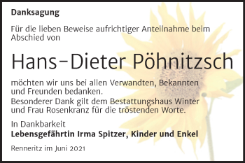 Traueranzeige von Hans-Dieter Pöhnitzsch von Trauerkombi Bitterfeld