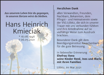 Traueranzeige von Hans Heinrich Kmieciak von Wochenspiegel Naumburg/Nebra