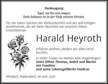 Traueranzeige von Harald Heyroth von Trauerkombi Mansfelder Land